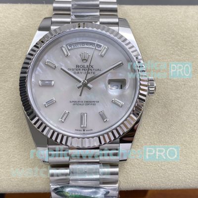 ARF Swiss Replica 40mm Rolex Day-Date MOP Baguette Dial Stainless Steel Watch 